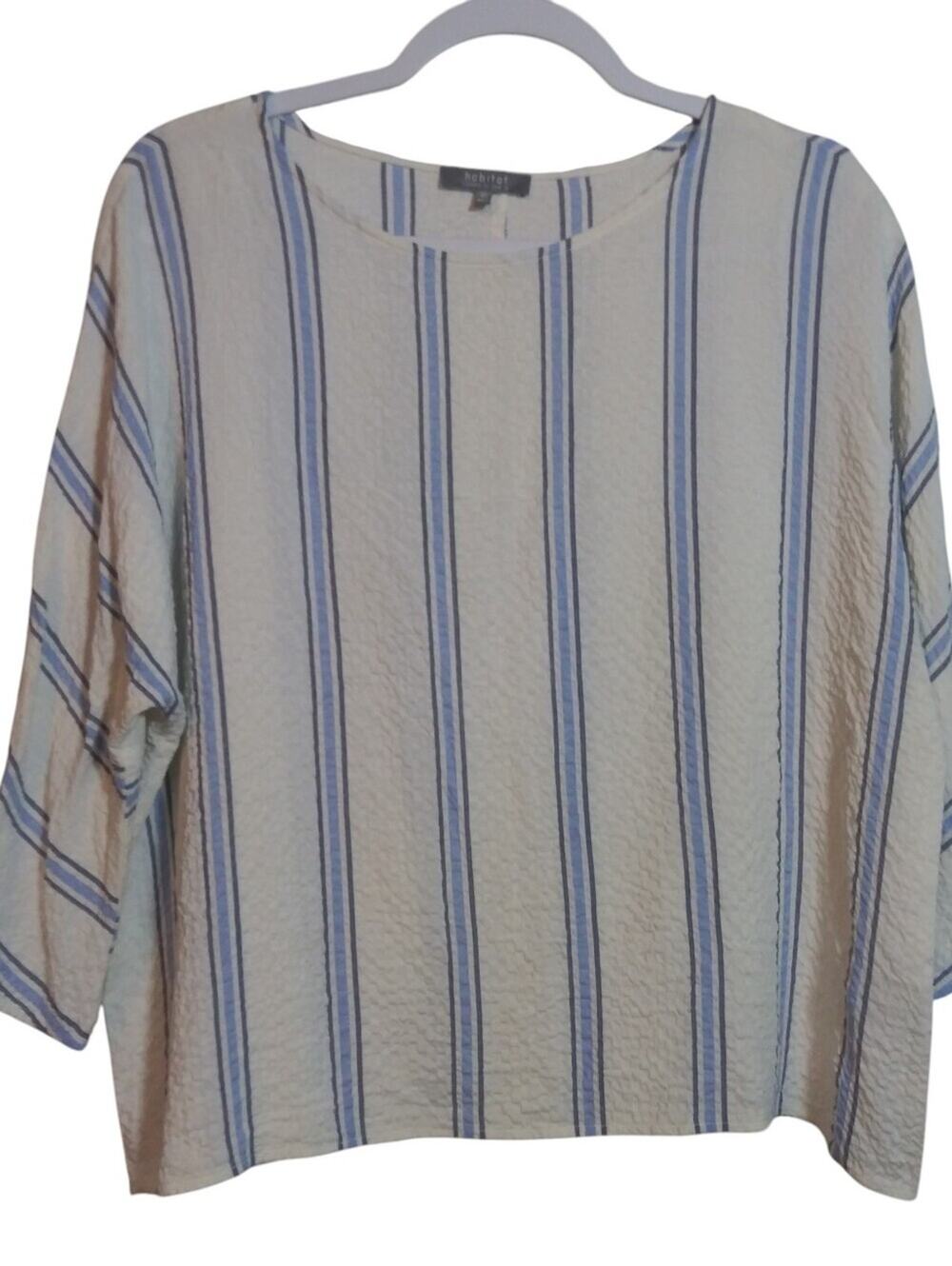 Habitat Cream and Blue Striped Women’s 3/4 Sleeve Crinkle Top Size XS